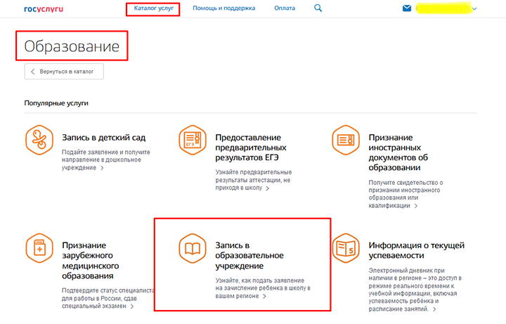 Выбор электронной услуги на госуслугах