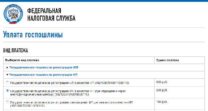 оплата госпошлины за ИП